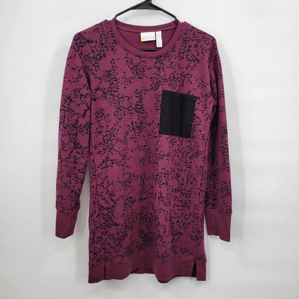 Zella French Terry Pocket Sweater Dress Marbled Print Long Sleeve Tunic XL Girls